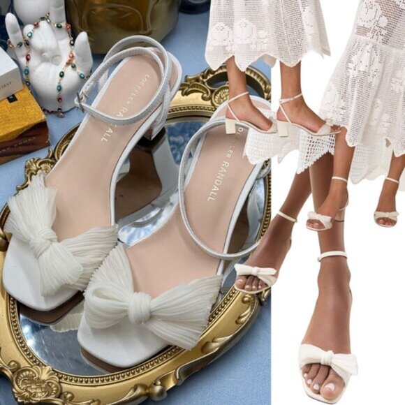 🆕 LOEFFLER RANDALL 🧿 NWOT Kimora White Pleated Bow Heel, Sz 6 - Picture 1 of 16